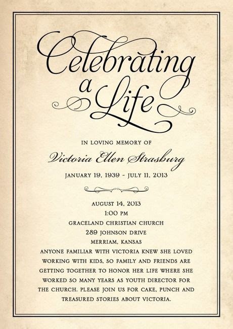 Celebrating A Life Classic Black Or Brown Memorial Invitations In