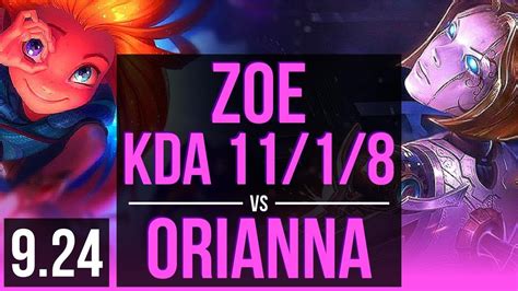 ZOE Vs ORIANNA MID KDA 11 1 8 1200 Games Legendary Korea