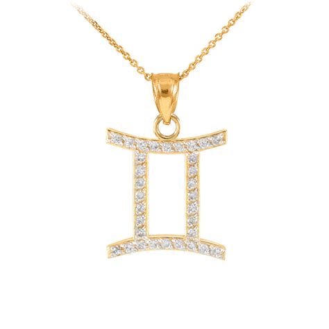 14k Gold Gemini Zodiac Sign Diamond Pendant Necklace