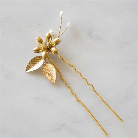 Gold Leaf Bridal Hair Pins Gold Bridal Hair Comb Small Etsy