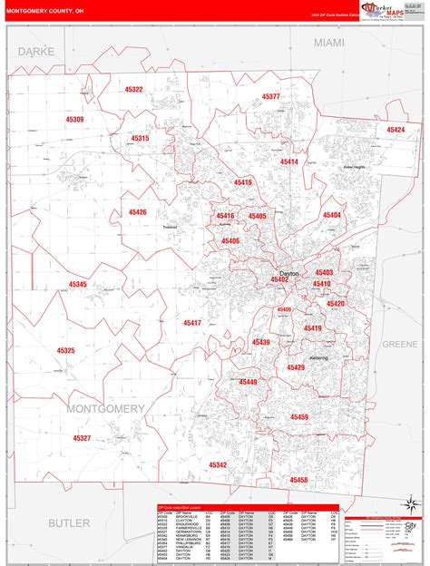 Montgomery County Oh Zip Code Wall Map Red Line Style By Marketmaps Free Download Nude Photo