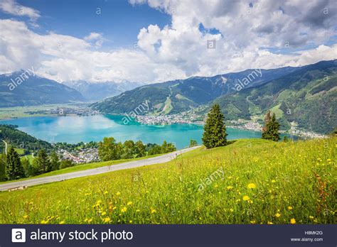 Beautiful Mountain Scenery In The Alps With Clear Lake And Meadows Stock Photo Royalty Free