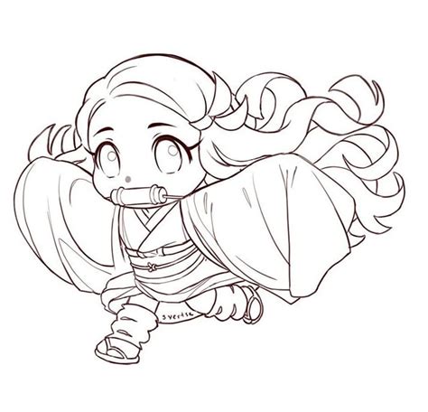 Chibi Nezuko Running Coloring Page Free Printable Coloring Pages For Kids