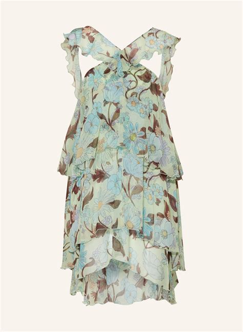 STELLA McCARTNEY Silk dress in mint/ light blue/ brown