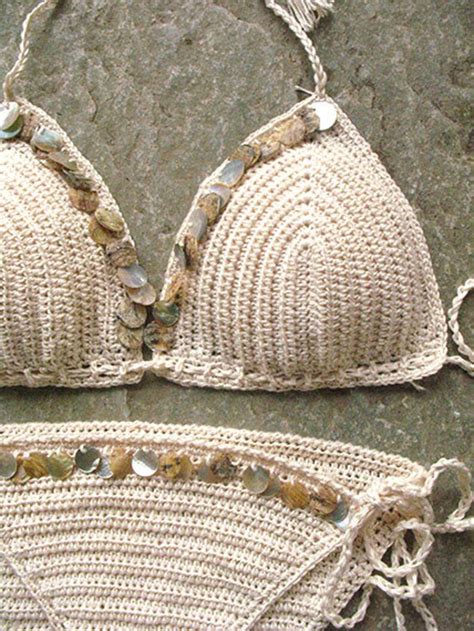 Crochet Bikini de conchas bikini triángulo traje de baño del Etsy