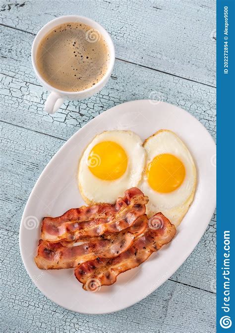 Fried Eggs With Bacon Stock Photo Image Of Bacon Rashers 202272894