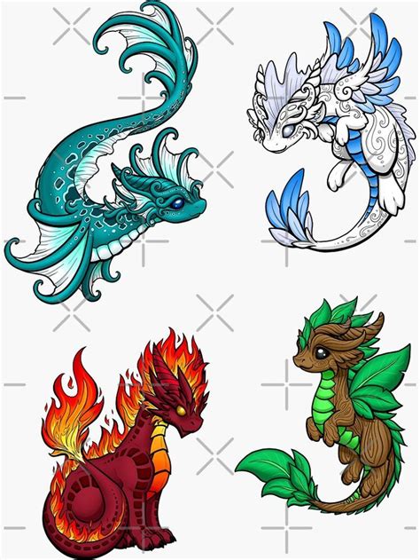 Four Elements Dragons Sticker By Rebecca Golins Cute Dragon Drawing Dragon Sketch Dragon