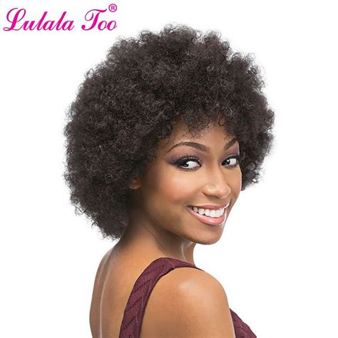 Short Kinky Curly Afro Wigs Natural Black Synthetic Wig For Women Heat Resistant Fiber African