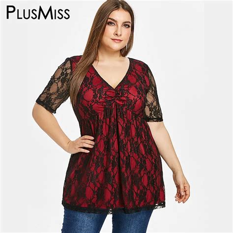 Buy Plusmiss Plus Size 5xl Sexy Lace Mesh Vintage Tops
