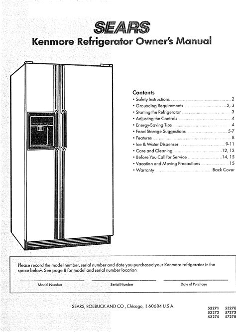 Kenmore Refrigerator Model 795 73153 Manual