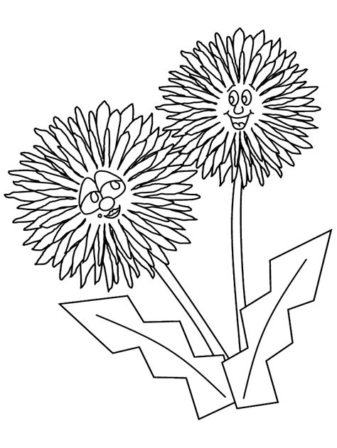These flowers coloring pages printables will give your child a feeling of spring all year round. Dandelion Cartoon Flowers Coloring Pages & Coloring Book