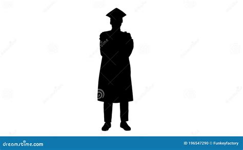 Silhouette African American Male Student In Graduation Robe Fold Stock