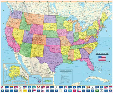Amazon United States Wall Map Poster With State Flags X