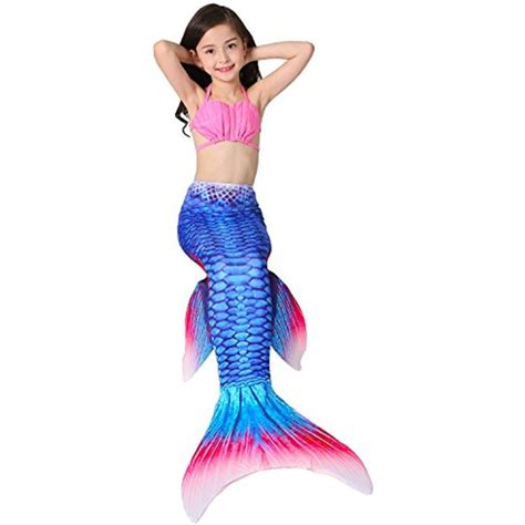 Lonchee Girls 3pcs Mermaid Tail Swimmable Princess Bikini Set Costume