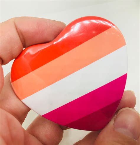 lesbian pride button heart badge pin back 2 inch gay woman etsy