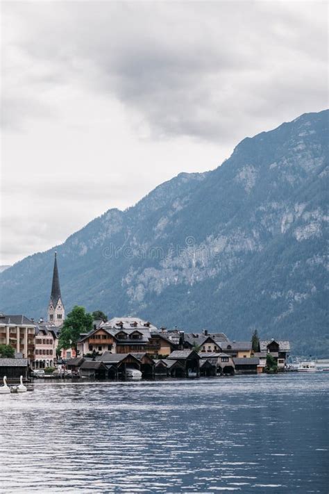Hallstatt Lakeside Town Reflecting In Hallstattersee Lake In The