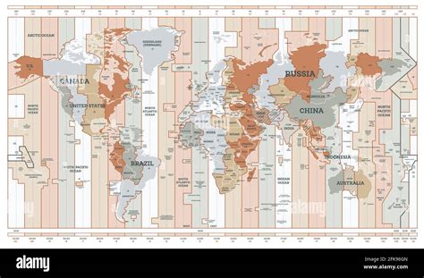 mapa de zona horaria mapa mundial detallado con nombres de países ilustración vectorial imagen