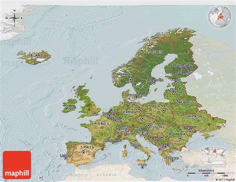 Satellite 3d Map Of Europe Lighten