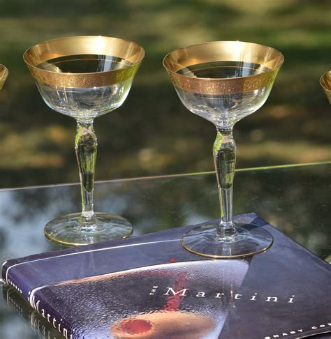Vintage Gold Encrusted Cocktail Martini Glasses Set Of 4
