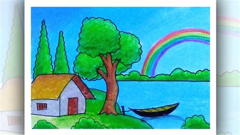 How To Draw Easy Scenery With Oil Pastel Rainbow Scenery Drawing Step