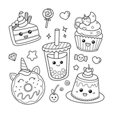 Premium Vector Set Of Cute Sweet Food Dessert Icons In Kawaii Style