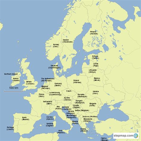 Labeled Map Of Europe Countries And Capitals