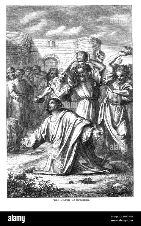 Black And White Illustration Of The Martyrdom Of Saint Stephen The