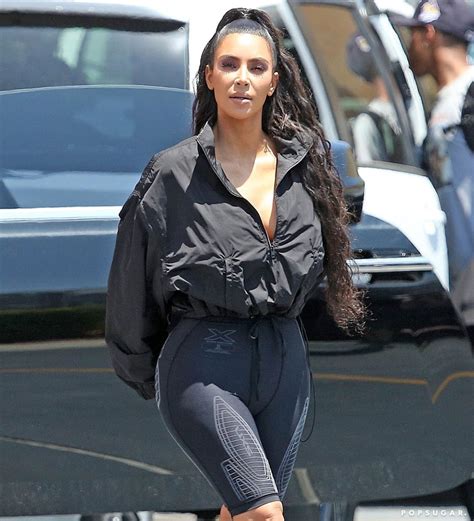 Kim Kardashian Wearing Yeezy Slides And Socks Popsugar Fashion Uk Photo 3