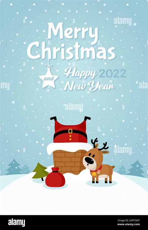 Santa Claus Stuck In Chimney And Deer Stock Vector Image And Art Alamy