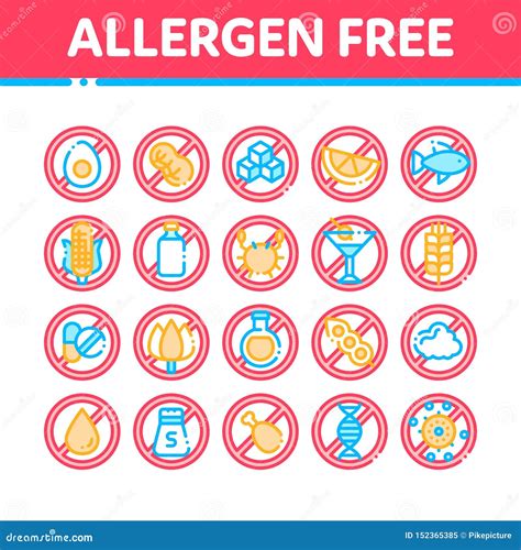 Allergen Free Products Vector Thin Line Icons Set Stock Vector