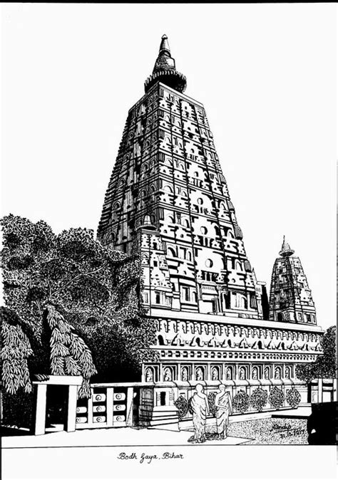 Bodh Gaya Pen And Ink Heritage Of India Drawings And Illustration