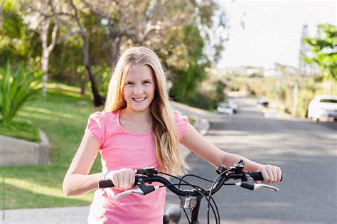 Tween Girl Riding Her Bike On The Road By Gillian Vann Bike Street