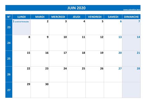 Calendrier Juin 2020 à Consulter Ou Imprimer Calendrierbest