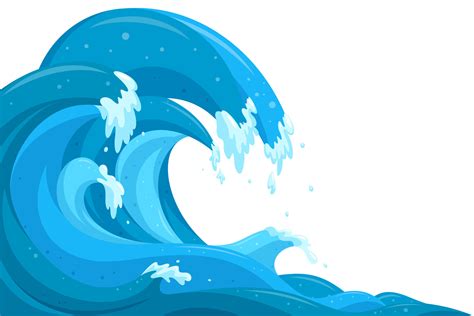 Tsunami Waves Background Flood Ocean Waves In Cartoon Style Vector