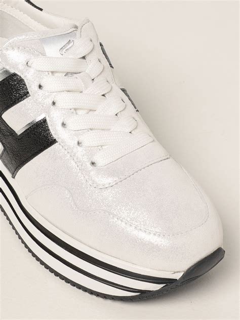Hogan Midi Platform H483 Sneakers In Lurex Leather Silver Sneakers