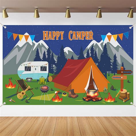Buy Camping Backdrop Camping Themed Party Decoration Supplies Happy