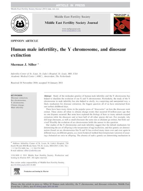 Pdf Human Male Infertility The Y Chromosome And Dinosaur Extinction While The