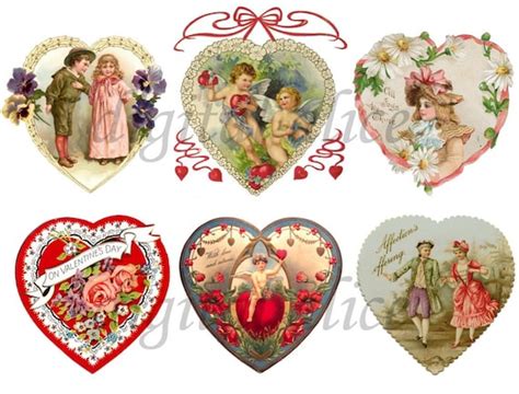 Victorian Valentine Hearts Instant Digital Download Etsy