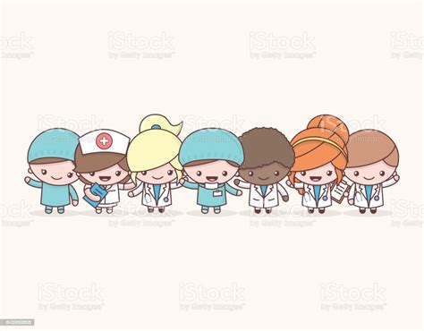 Cute Chibi Kawaii Characters Profession Set Hospital Medical Staff Team