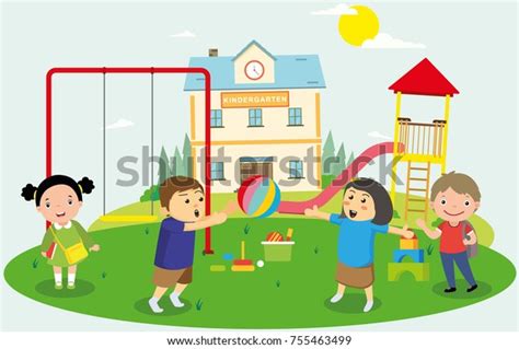Educational School Kids Playing Playground School Stock Vector Royalty