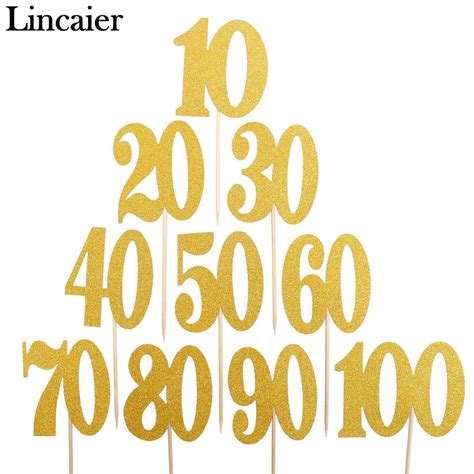 Lincaier 10pcs 10 20 30 40 50 60 70 80 90 100 Years Birthday Cake