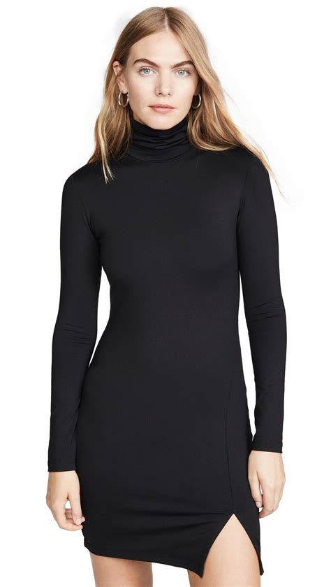Susana Monaco Synthetic Long Sleeve Turtleneck Mini Dress In Black Lyst