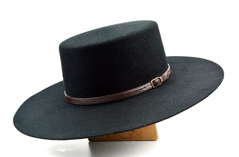 Bolero Hat The Galloper Black Wool Felt Flat Crown Wide Etsy Wide Brim Hat Men Bolero Hat