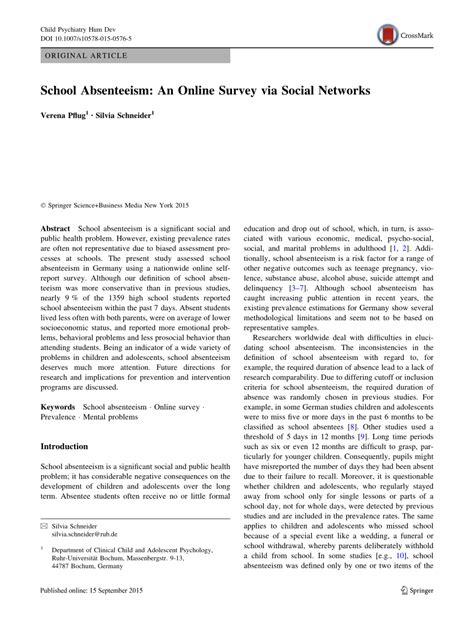 Pdf School Absenteeism An Online Survey Via Social Networks