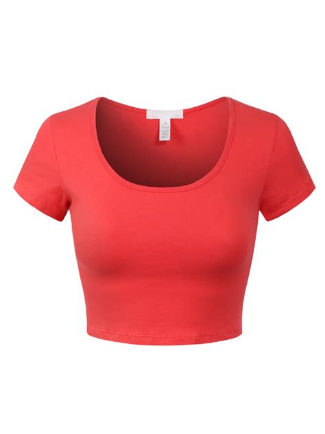 Mixmatchy Womens Cotton Solid Scoop Neck Cap Sleeve Crop Top Shirt