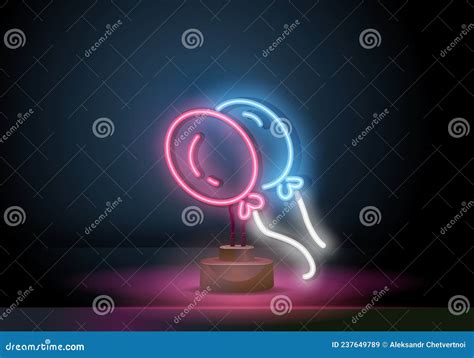 Festive Balloons Neon Sign Vector Realistic Isolated Neon Sign Of
