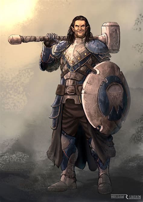 M Half Elf Cleric Med Armor Shield Warhammer Midlvl Traveler Mountains
