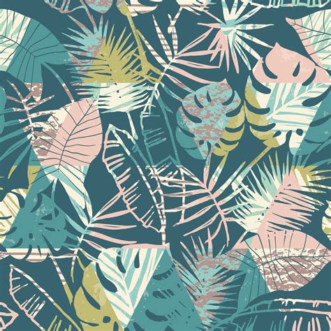 Seamless Exotic Pattern With Tropical Plants And Geometric Background