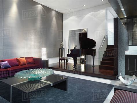 Modern Living Room With Baby Grand Piano Stock Photo Dissolve