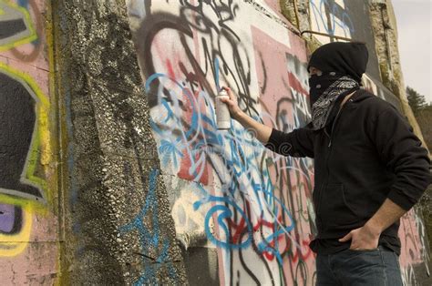 Graffiti Vandal Graffiti Artist With Spray Can Paints Aff Vandal